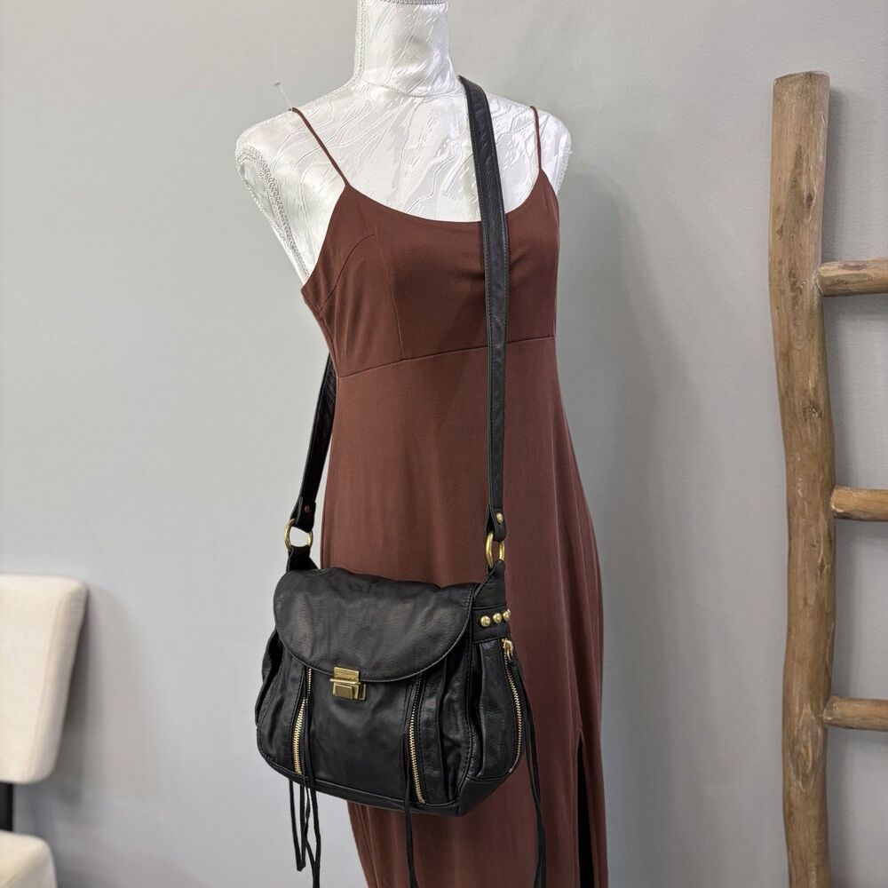 Rebecca Minkoff Beloved Mini Crossbody Bag Black Leather Gold Stud Vintage -FLAW - Picture 5 of 11